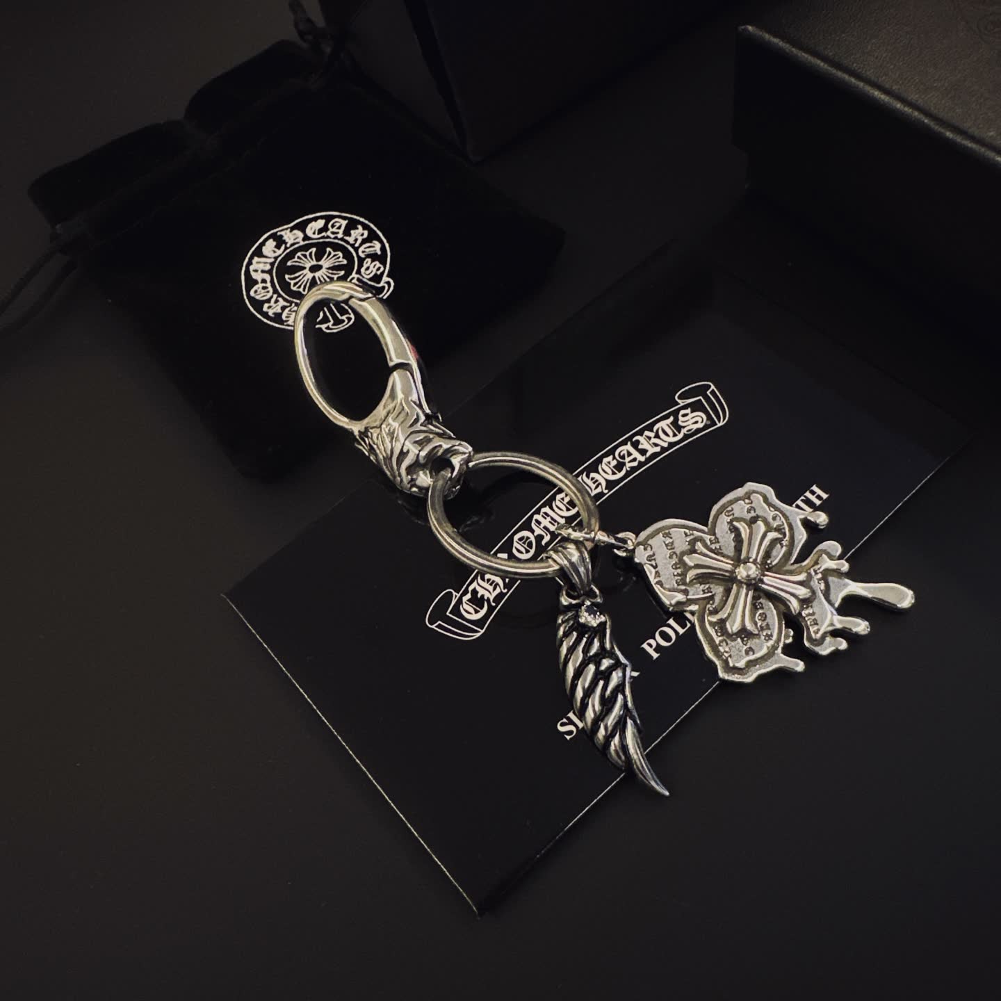 Chrome Hearts Silver Keychain with Wing and Butterfly Charms
